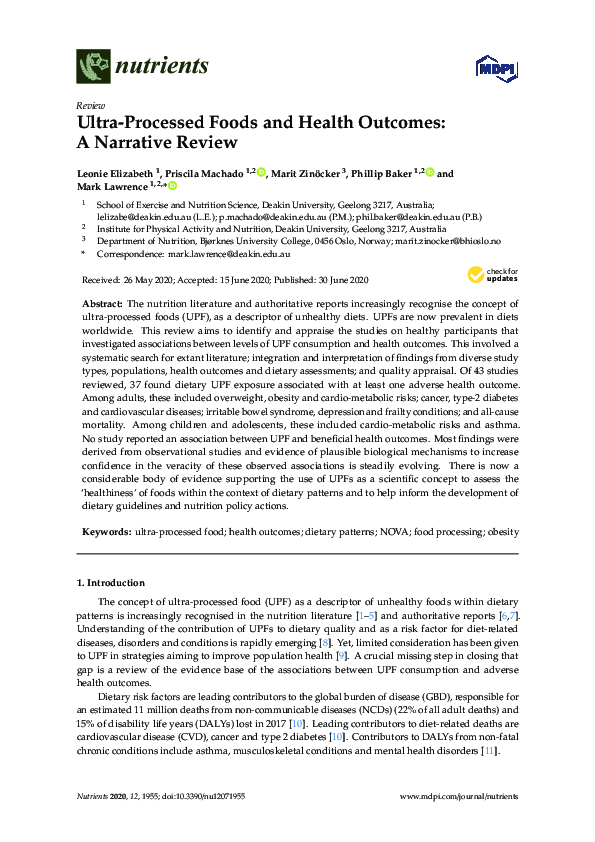 (PDF) Ultra-Processed Foods and Health Outcomes: A Narrative Review