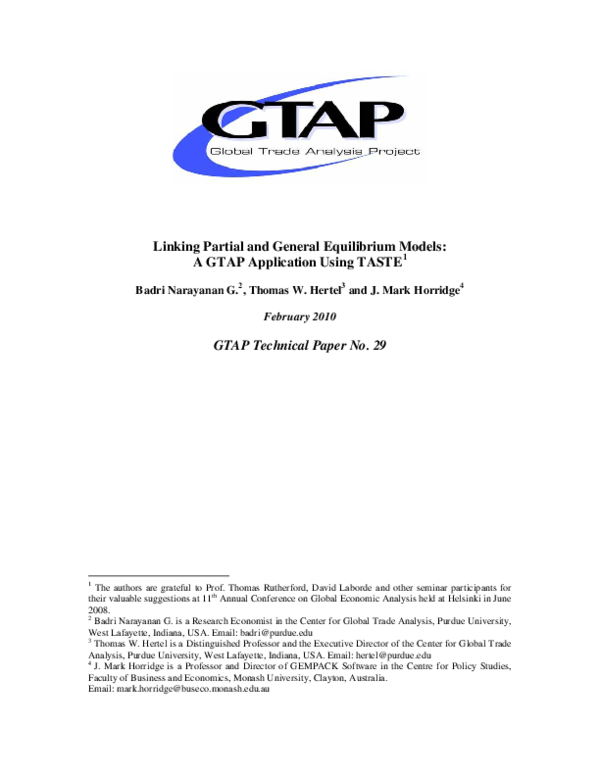 (PDF) Linking Partial and General Equilibrium Models: A GTAP ...
