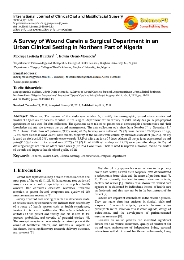 (PDF) A Survey of Wound Carein a Surgical Department in an Urban ...