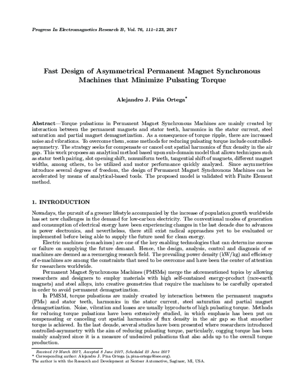 (PDF) Fast Design of Asymmetrical Permanent Synchronous Machines