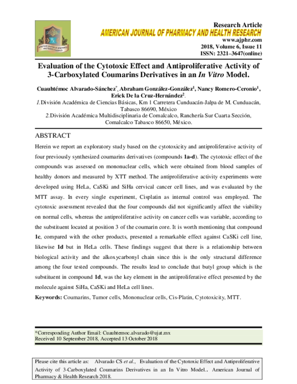 (PDF) Evaluation of the Cytotoxic Effect and Antiproliferative Activity ...