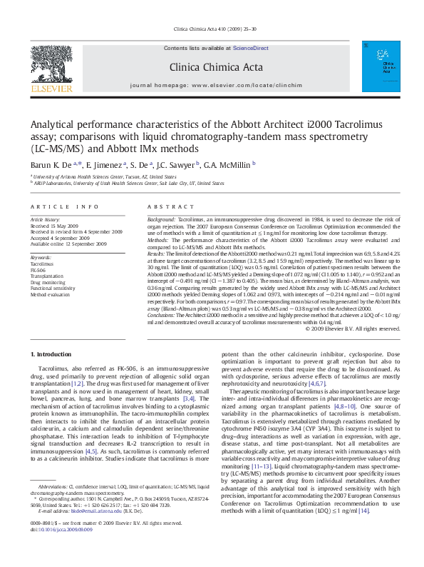 (PDF) Analytical performance characteristics of the Abbott Architect