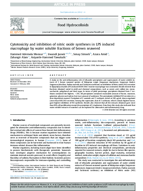 (PDF) Cytotoxicity and inhibition of nitric oxide syntheses in LPS ...