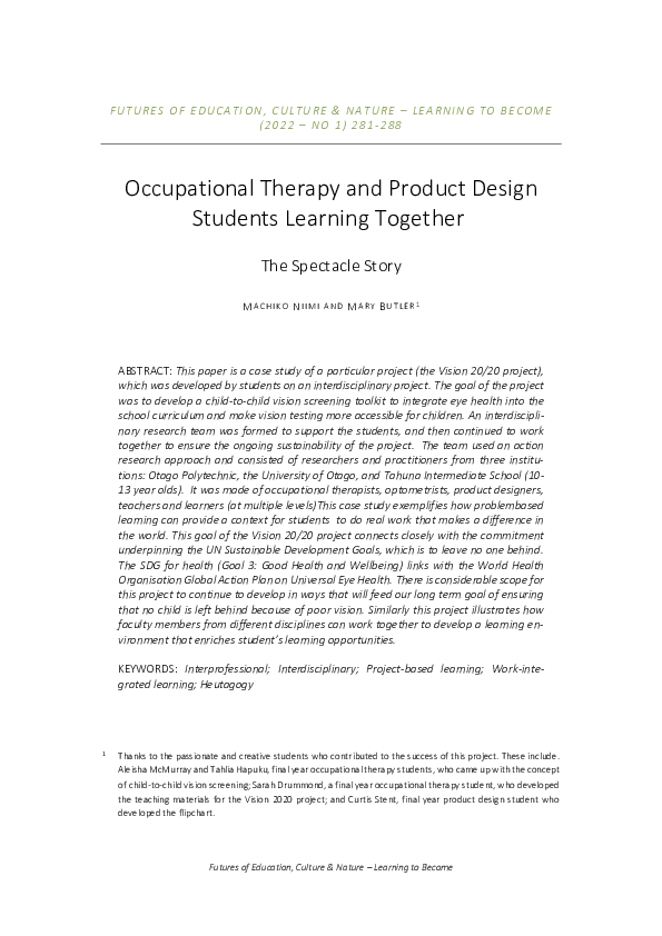 (PDF) Occupational Therapy and Product Design Students Learning Together