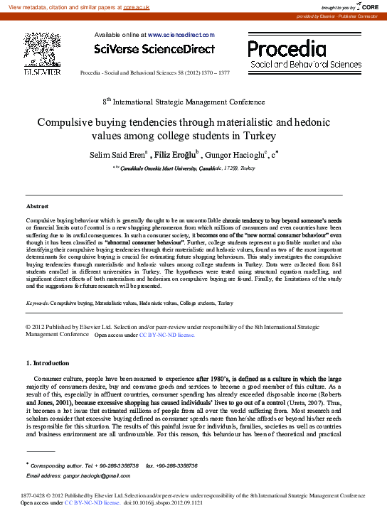 (PDF) Compulsive Buying Tendencies through Materialistic and Hedonic ...