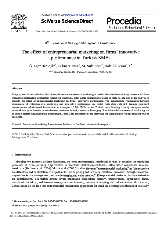 (PDF) The Effect of Entrepreneurial Marketing on Firms’ Innovative ...