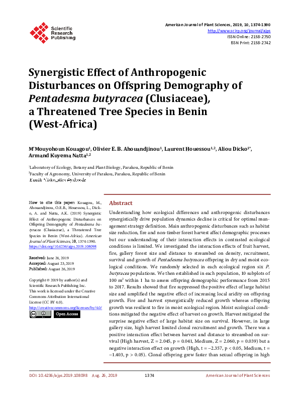 (PDF) Synergistic Effect of Anthropogenic Disturbances on Offspring ...