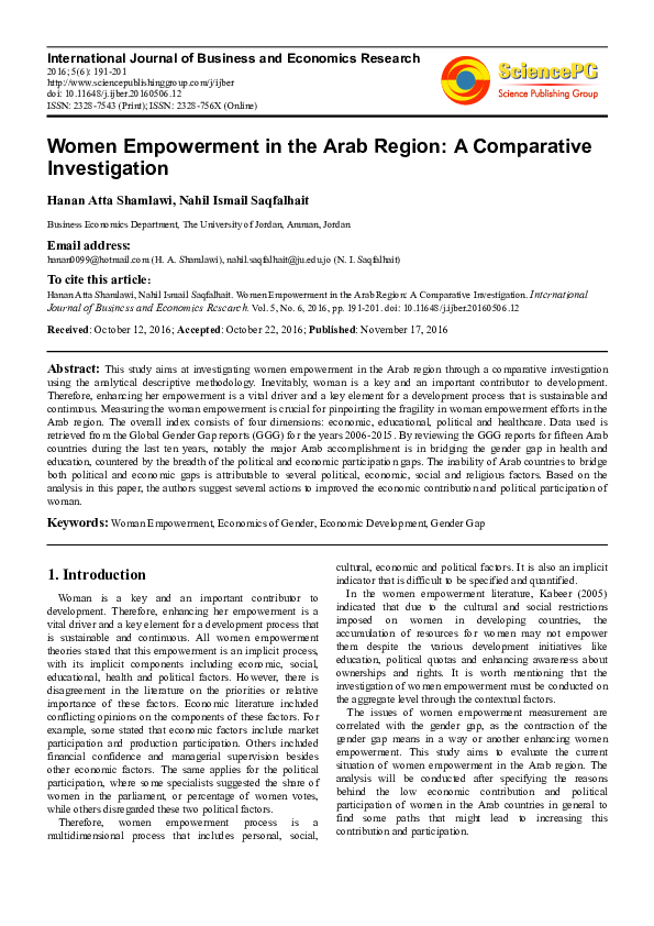 (PDF) Women Empowerment in the Arab Region: A Comparative Investigation