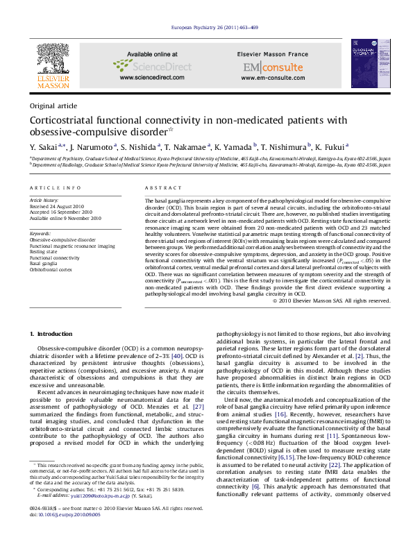 (PDF) Corticostriatal functional connectivity in non-medicated patients ...