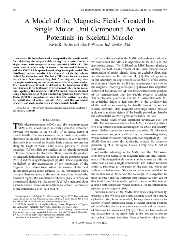 (PDF) A model of the magnetic fields created by single motor unit ...