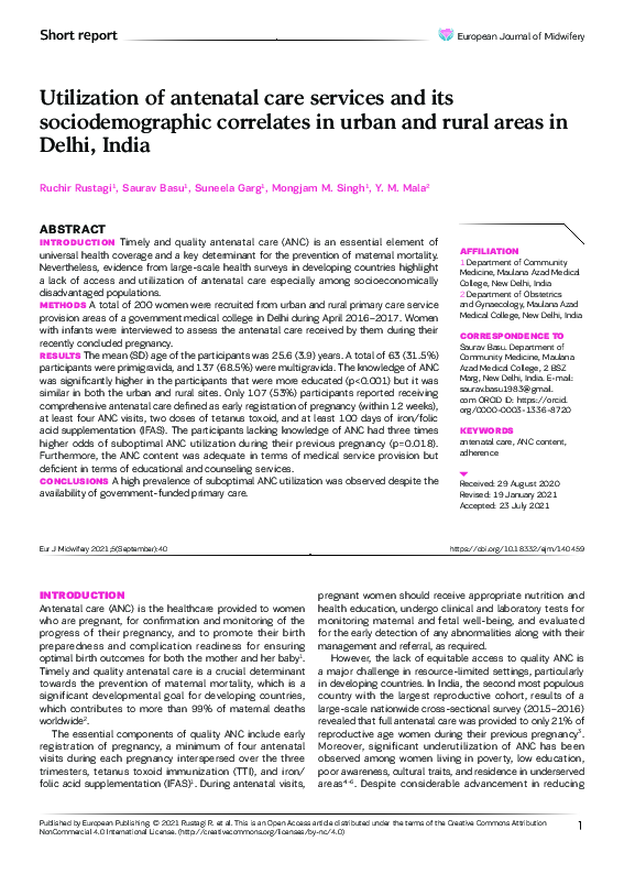 (PDF) Utilization of antenatal care services and its sociodemographic ...