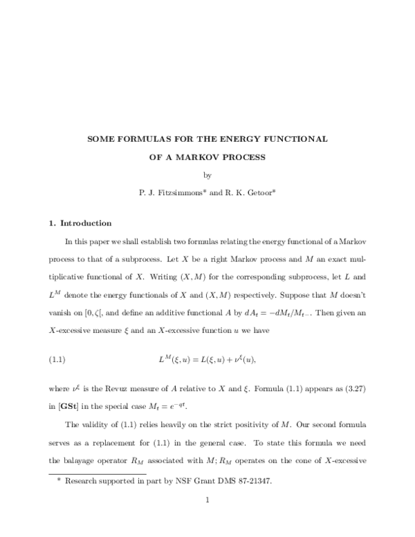 (PDF) Some Formulas for the Energy Functional of a Markov Process P.J