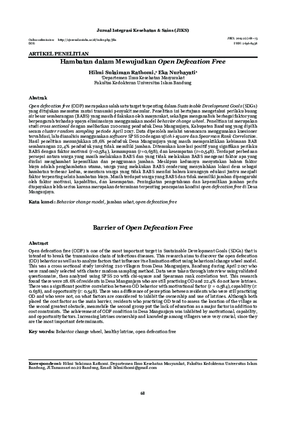 (PDF) Hambatan dalam Mewujudkan Open Defecation Free | eka nurhayati ...