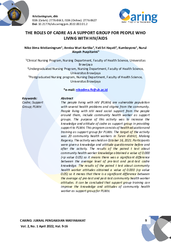 (PDF) The Roles of Cadre as a Support Group for People Who Living with ...
