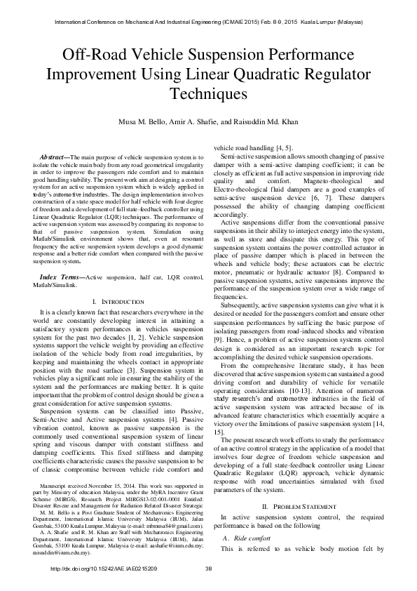 (PDF) OffRoad vehicle suspension performance improvement using linear
