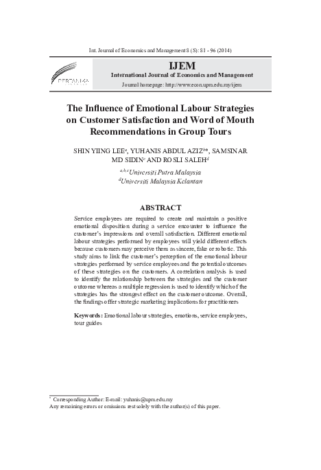 (PDF) The influence of emotional labour strategies on customer ...