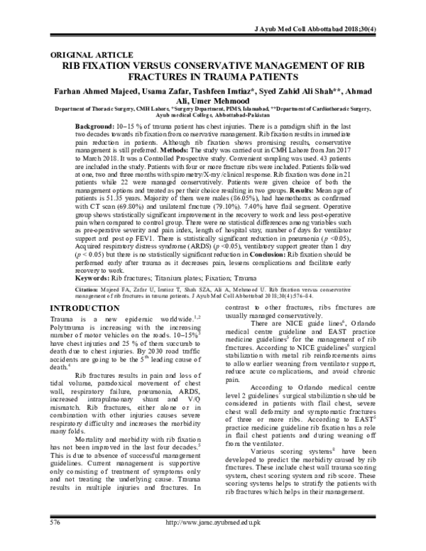 (PDF) Rib Fixation Versus Conservative Management Of Rib Fractures In ...