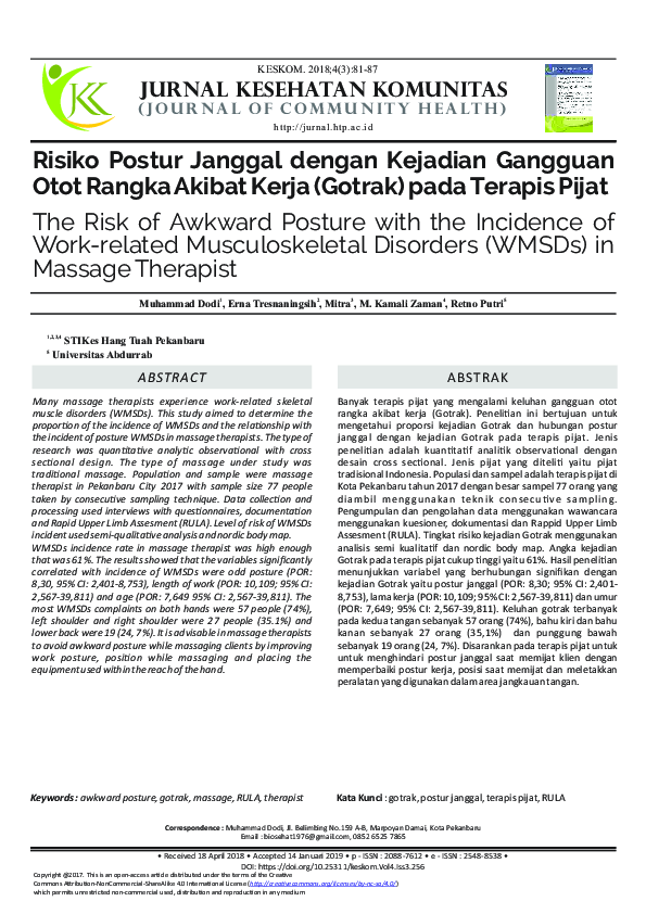(PDF) Risiko Postur Janggal Dengan Kejadian Gangguan Otot Rangka Akibat