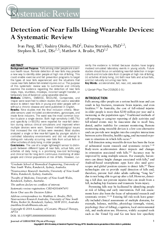 (PDF) Detection of Near Falls Using Wearable Devices: A Systematic Review