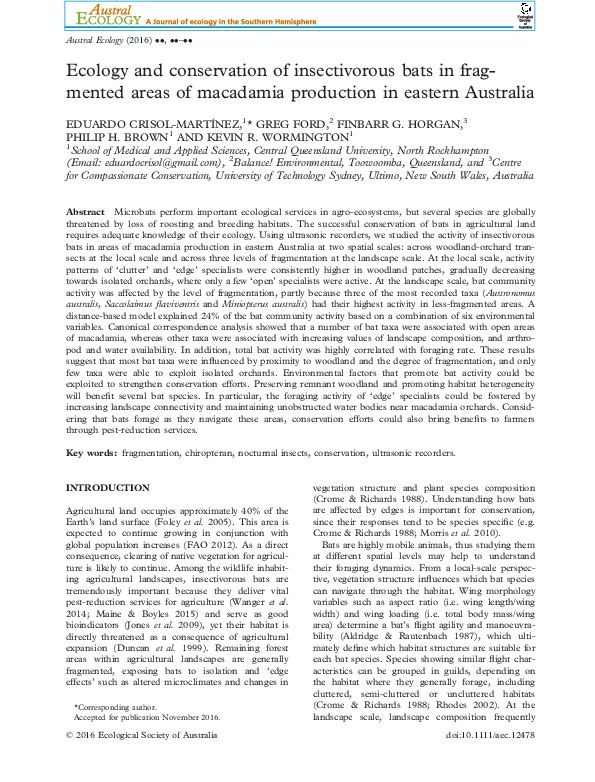 (PDF) Ecology and conservation of insectivorous bats in fragmented ...