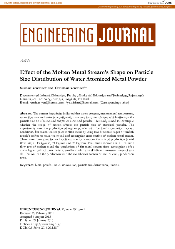 (PDF) Effect of the Molten Metal Stream’s Shape on Particle Size ...