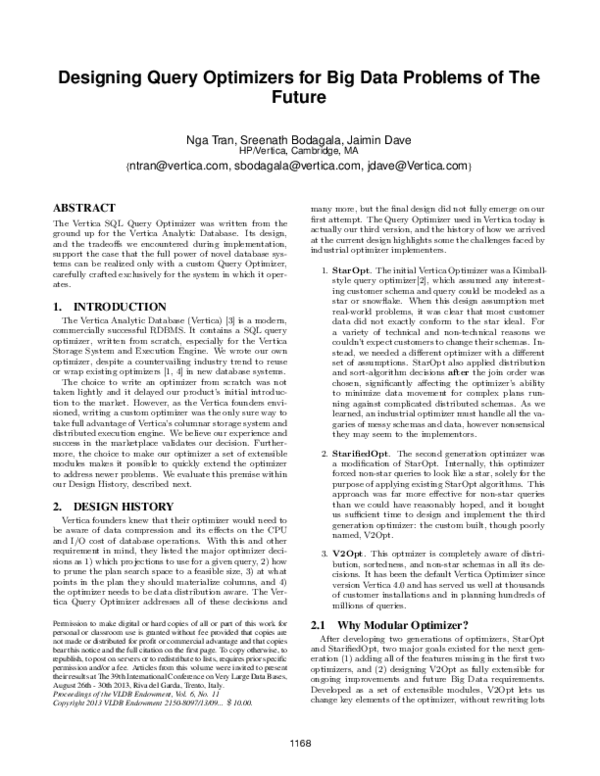 (PDF) Designing query optimizers for big data problems of the future
