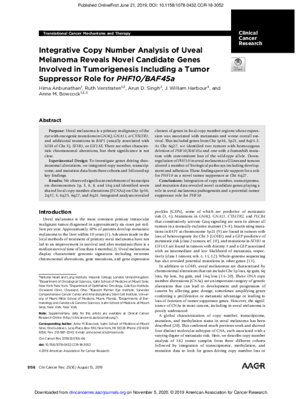(PDF) Integrative Copy Number Analysis of Uveal Melanoma Reveals Novel ...