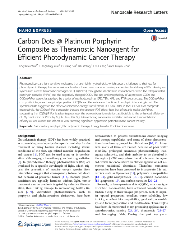 (PDF) Carbon Dots @ Platinum Porphyrin Composite as Theranostic ...