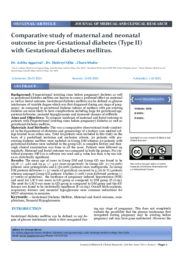 (PDF) Comparative study of maternal and neonatal outcome in pre ...