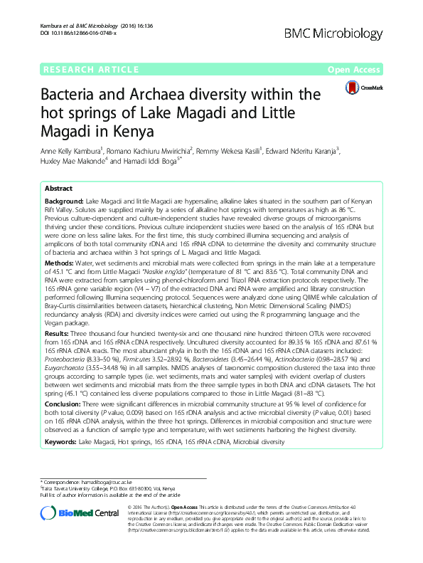 (PDF) Bacteria and Archaea diversity within the hot springs of Lake ...