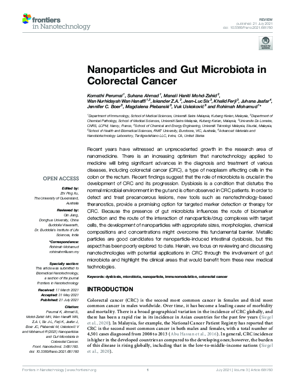 (PDF) Nanoparticles and Gut Microbiota in Colorectal Cancer