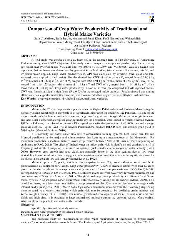 (PDF) Comparison of Crop Water Productivity of Traditional and Hybrid ...
