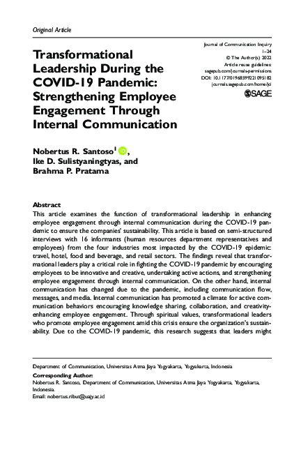 (PDF) Transformational Leadership During the COVID-19 Pandemic ...