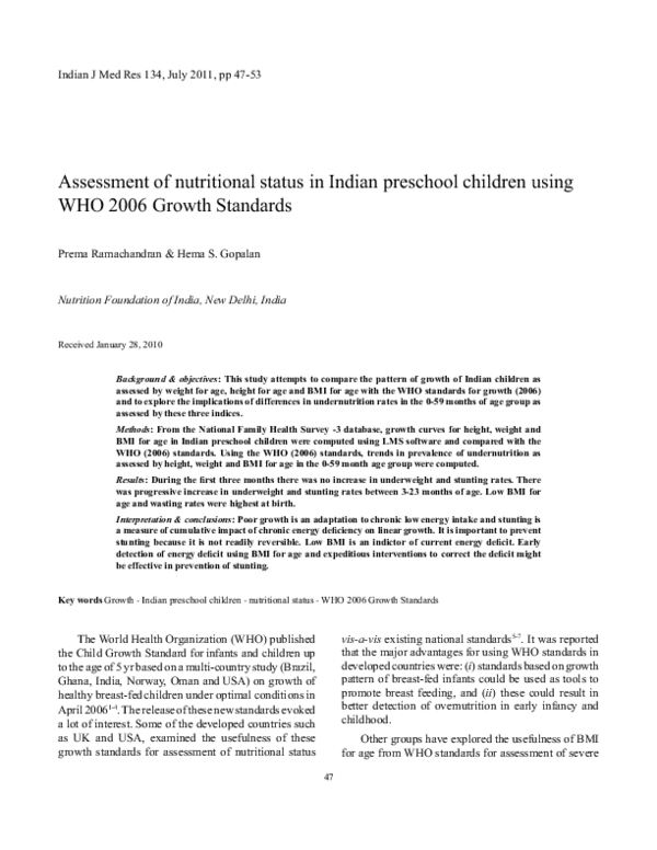 (PDF) Assessment of nutritional status in Indian preschool children ...