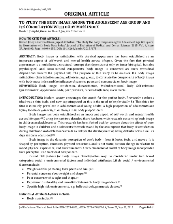  pdf to study the body image amo ng the adolescent age group and its