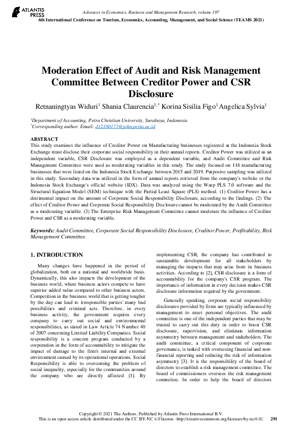 (PDF) Moderation Effect of Audit and Risk Management Committee Between ...