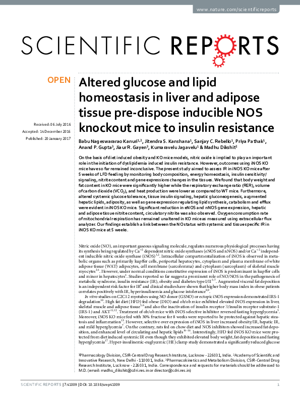 (PDF) Altered glucose and lipid homeostasis in liver and adipose tissue ...