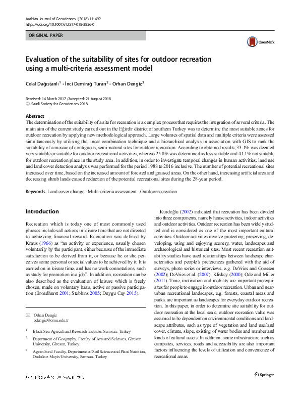 (PDF) Evaluation of the suitability of sites for outdoor recreation ...