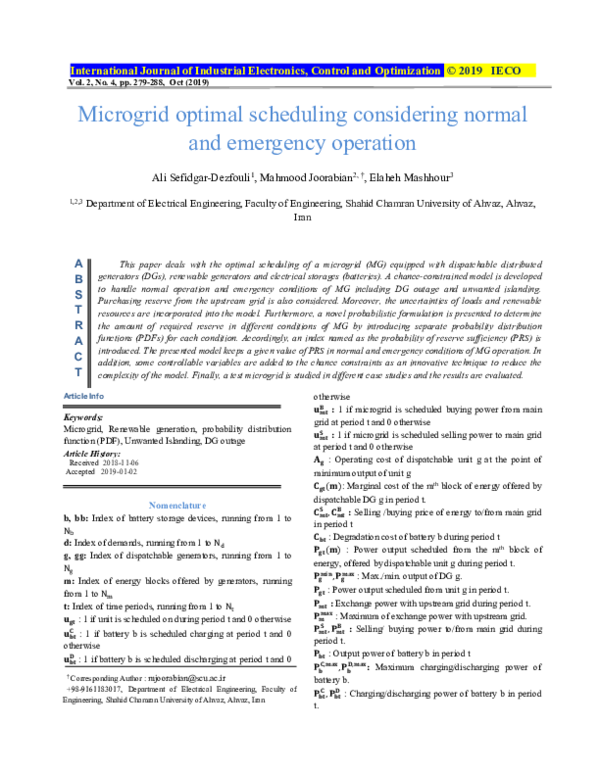 (PDF) Microgrid optimal scheduling considering normal and emergency ...