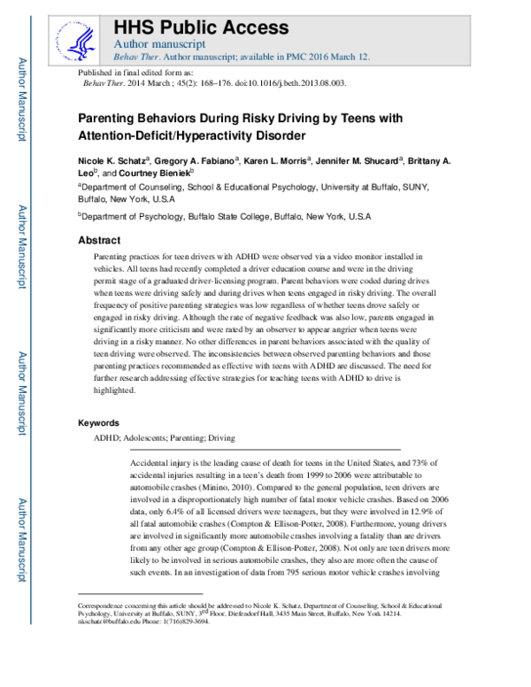 (PDF) Parenting Behaviors During Risky Driving by Teens With Attention ...
