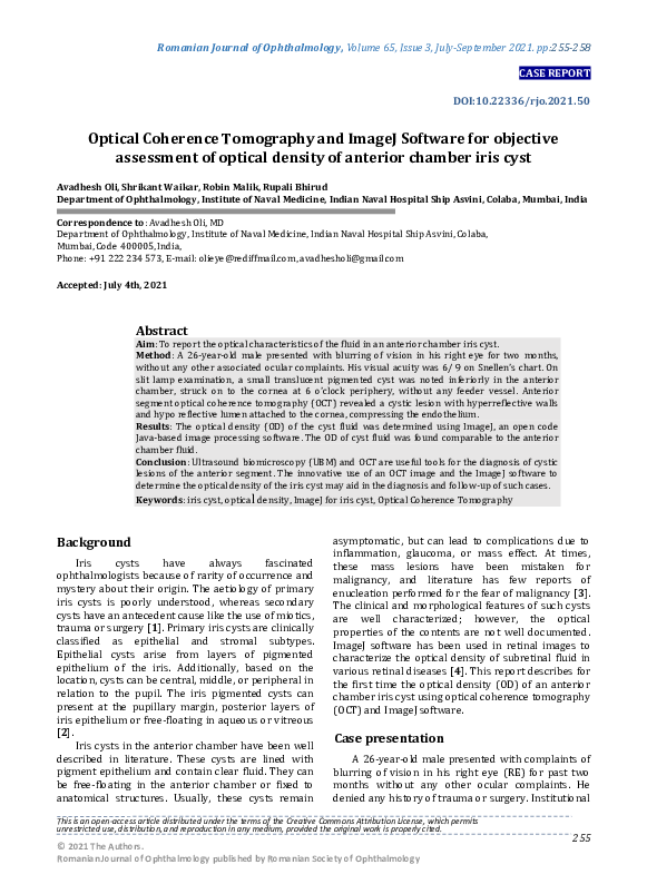 (PDF) Optical Coherence Tomography and ImageJ Software for objective assessment of optical