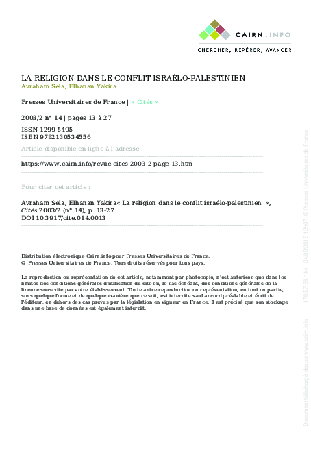 (PDF) La religion dans le conflit israélo-palestinien