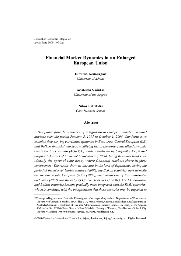 (PDF) Financial Market Dynamics in an Enlarged European Union