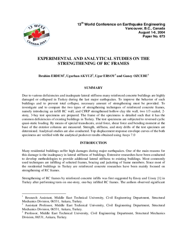 (PDF) Experimental and analytical studies on the strengthening of RC frames