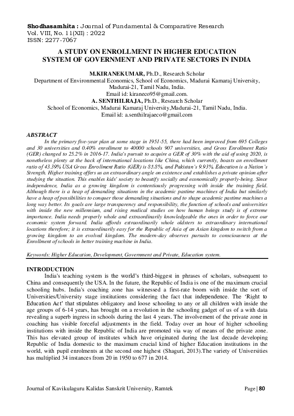 (PDF) A STUDY ON ENROLLMENT IN HIGHER EDUCATION SYSTEM OF GOVERNMENT ...