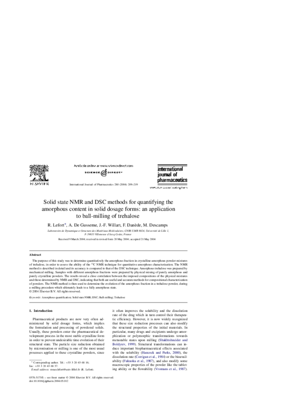 (PDF) Solid state NMR and DSC methods for quantifying the amorphous ...