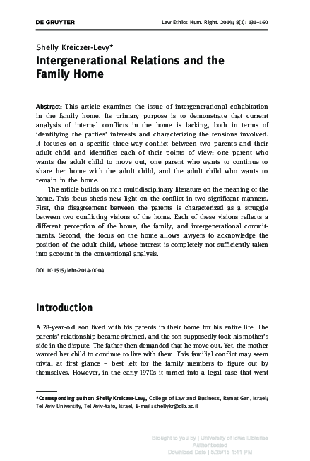 (PDF) Intergenerational Relations and the Family Home