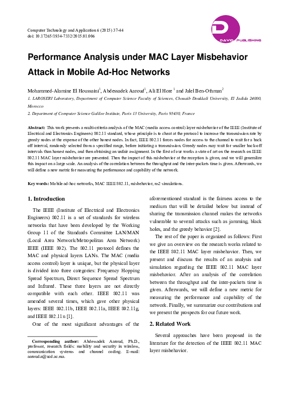 (PDF) Performance Analysis under MAC Layer Misbehavior Attack in Mobile ...