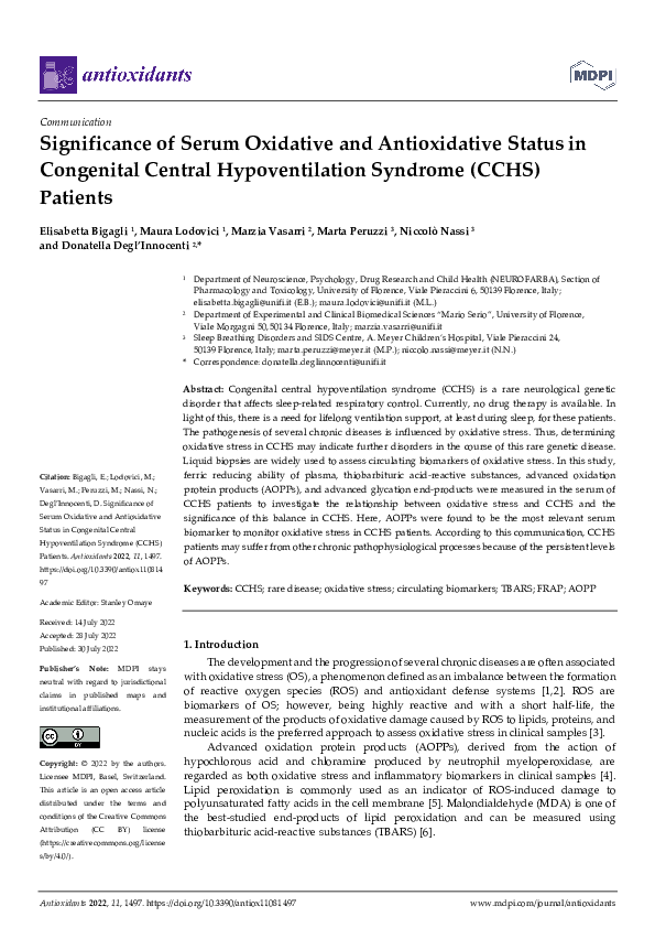 (PDF) Significance of Serum Oxidative and Antioxidative Status in ...