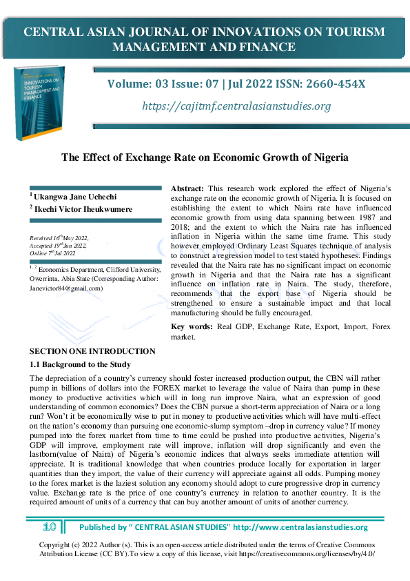 (PDF) The Effect of Exchange Rate on Economic Growth of Nigeria